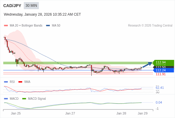 CAD/JPY may rise 31 - 44 pips.
