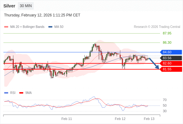 在 84.60 之下，看跌，目标价位为 82.60 ，然后为 81.55 。