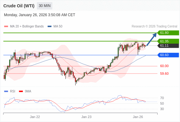 Minyak Mentah (WTI) mungkin naik ke 61,35 - 61,80.