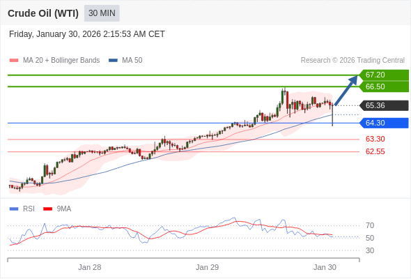 Minyak Mentah (WTI) mungkin naik ke 66,50 - 67,20.