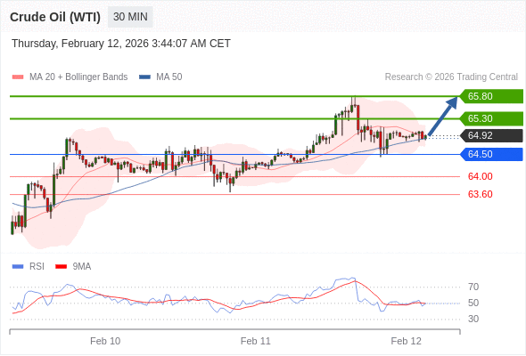 Minyak Mentah (WTI) mungkin naik ke 65,30 - 65,80.