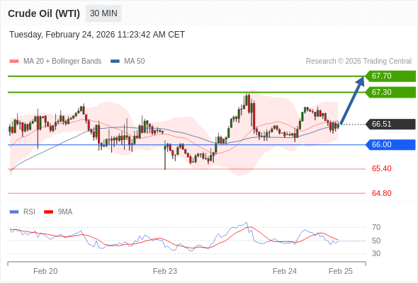 Minyak Mentah (WTI) mungkin naik ke 67.30 - 67.70.