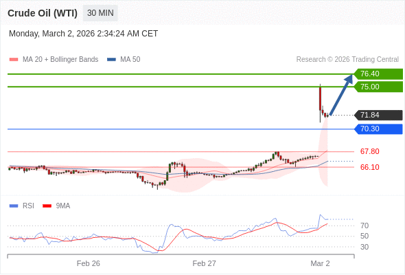 Minyak Mentah (WTI) mungkin naik ke 75,00 - 76,40.
