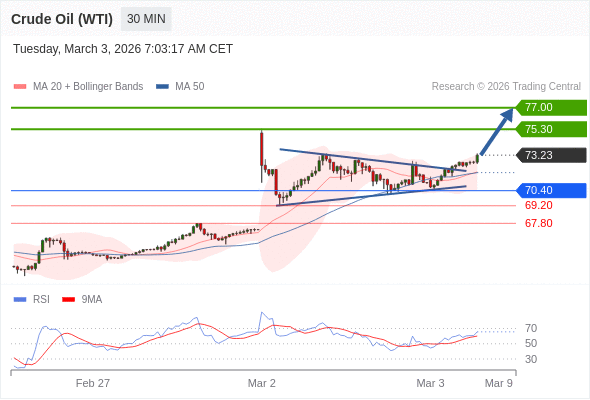 Minyak Mentah (WTI) mungkin naik ke 75,30 - 77,00.