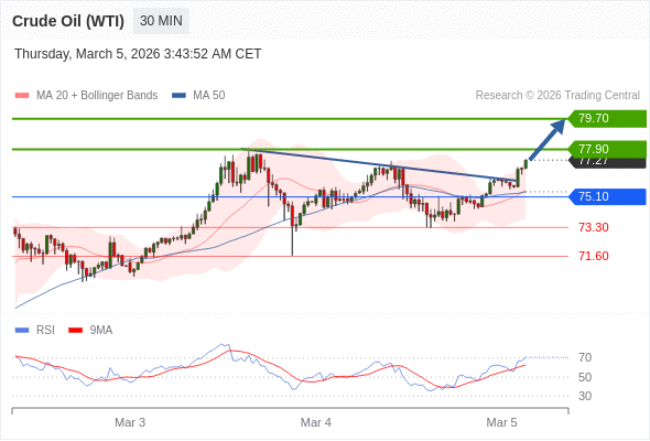 Minyak Mentah (WTI) mungkin naik ke 77,90 - 79,70.