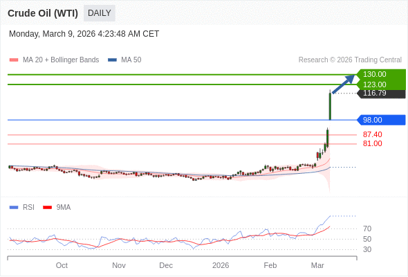 Minyak Mentah (WTI) mungkin naik ke 123,00 - 130,00.