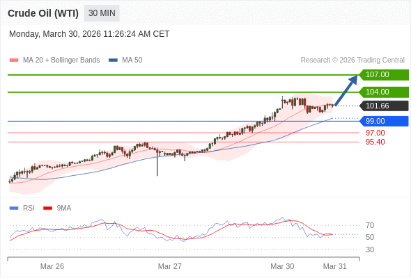 Minyak Mentah (WTI) mungkin naik ke 104,00 - 107,00.