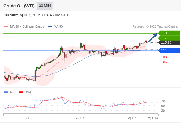 Minyak Mentah (WTI) mungkin naik ke 117,30 - 119,50.