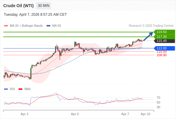 Minyak Mentah (WTI) mungkin naik ke 117,30 - 119,50.