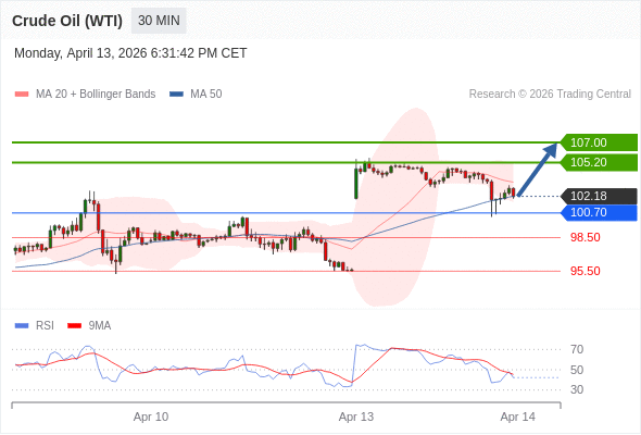 Minyak Mentah (WTI) mungkin naik ke 105,20 - 107,00.