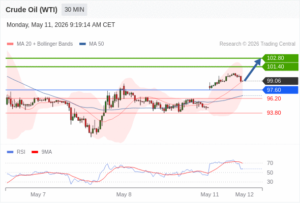Minyak Mentah (WTI) mungkin naik ke 101,40 - 102,80.