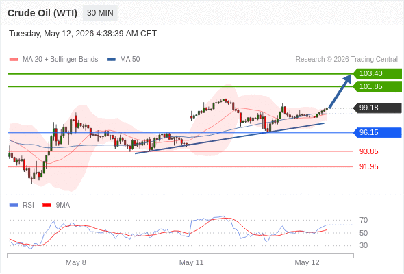 Minyak Mentah (WTI) mungkin naik ke 101,85 - 103,40.