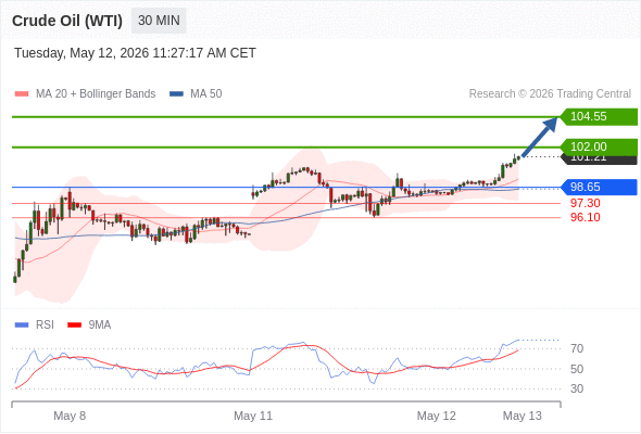 Minyak Mentah (WTI) mungkin naik ke 101,85 - 103,40.