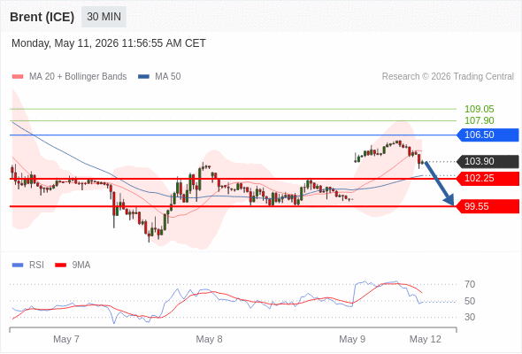 Brent (ICE) may fall to 99.55 - 102.25.