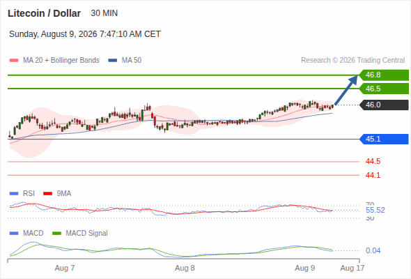 The upside prevails as long as 45.1 is support, with 46.5 and 46.8 as targets