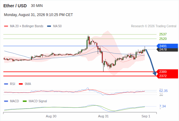 The downside prevails as long as 2,491 is resistance, with 2,389 and 2,372 as targets