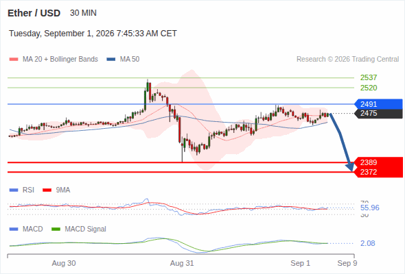 The downside prevails as long as 2,491 is resistance, with 2,389 and 2,372 as targets