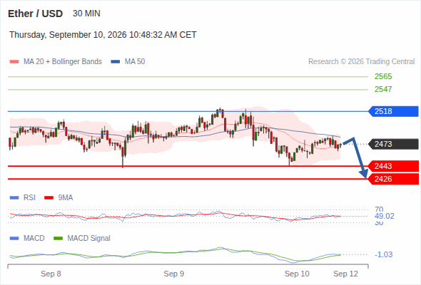 The downside prevails as long as 2,518 is resistance, with 2,443 and 2,426 as targets