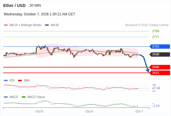 The downside prevails as long as 2,731 is resistance, with 2,645 and 2,621 as targets