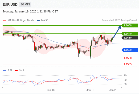 在 1.1600 之上，看涨，目标价位为 1.1640 ，然后为 1.1660 。