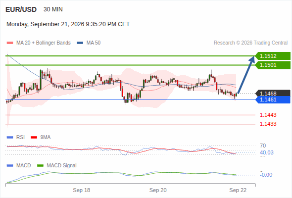 The technical picture is a bit hazy. Above 1.1461, look for a rise towards 1.1501