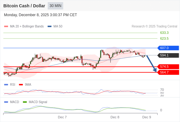 只要依舊存在 607.0 阻力位，就會保持下降趨勢。