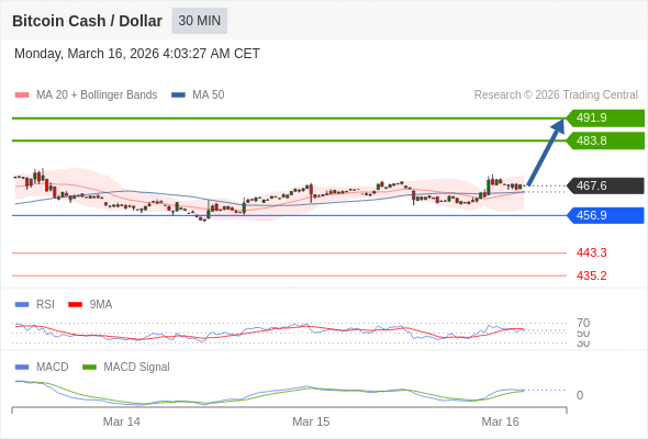 a tendencia de alta prevalece enquanto 456,9 for o suporte.