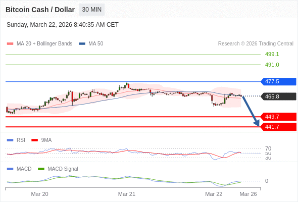 reação técnica a curto prazo em direção a 477,5 antes de uma nova queda.