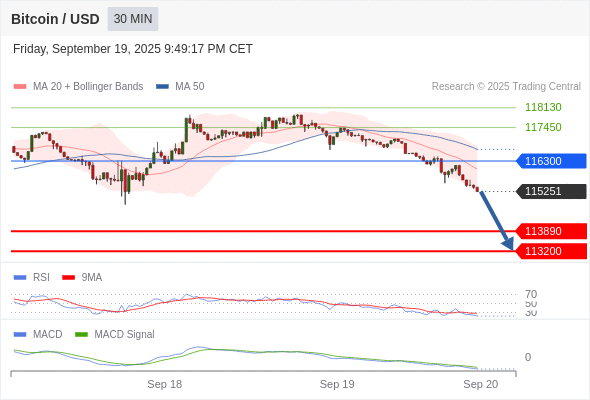 Our preference: the downside prevails as long as 116300 is resistance.