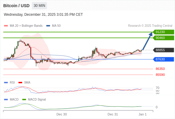 Our preference: the upside prevails as long as 87630 is support.
