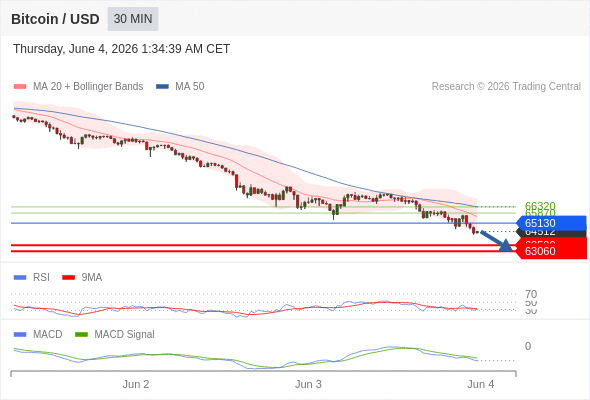 Our preference: the downside prevails as long as 65130 is resistance.