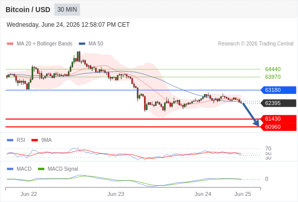 Our preference: the downside prevails as long as 63180 is resistance.