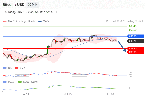 Our preference: the downside prevails as long as 65220 is resistance.