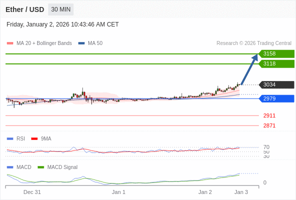 看涨，当 2979 为支撑位。
