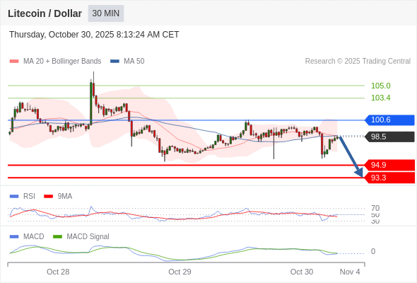 逐渐下行，当 100.6 为阻力位时，目标位定在 93.3 。