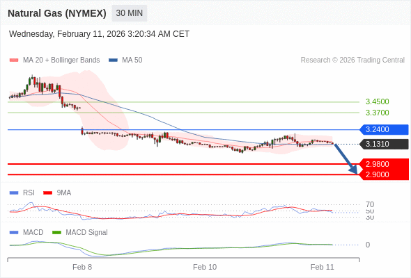 Gas Alam (NYMEX) mungkin turun ke 2,9000 - 2,9800.