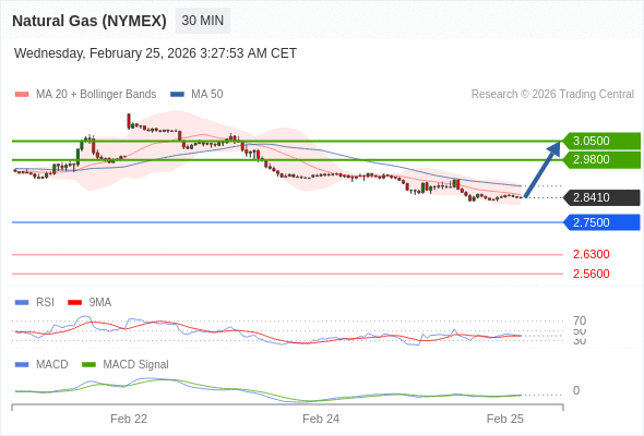 Gas Alam (NYMEX) mungkin naik ke 2,9800 - 3,0500.