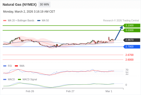 Gas Alam (NYMEX) mungkin naik ke 3,0300 - 3,1000.