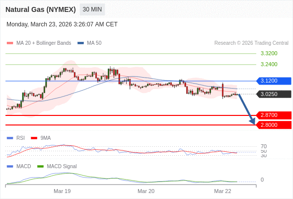 Gas Alam (NYMEX) mungkin turun ke 2,8000 - 2,8700.