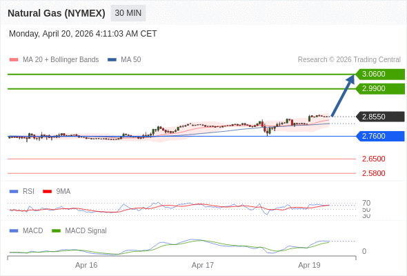 Gas Alam (NYMEX) mungkin naik ke 2,9900 - 3,0600.