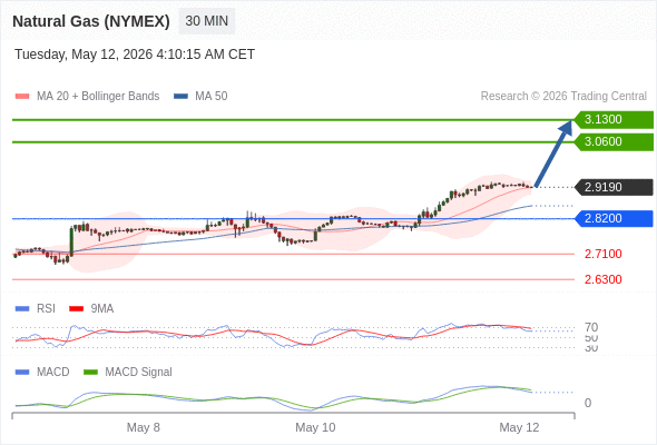 Gas Alam (NYMEX) mungkin naik ke 3,0600 - 3,1300.